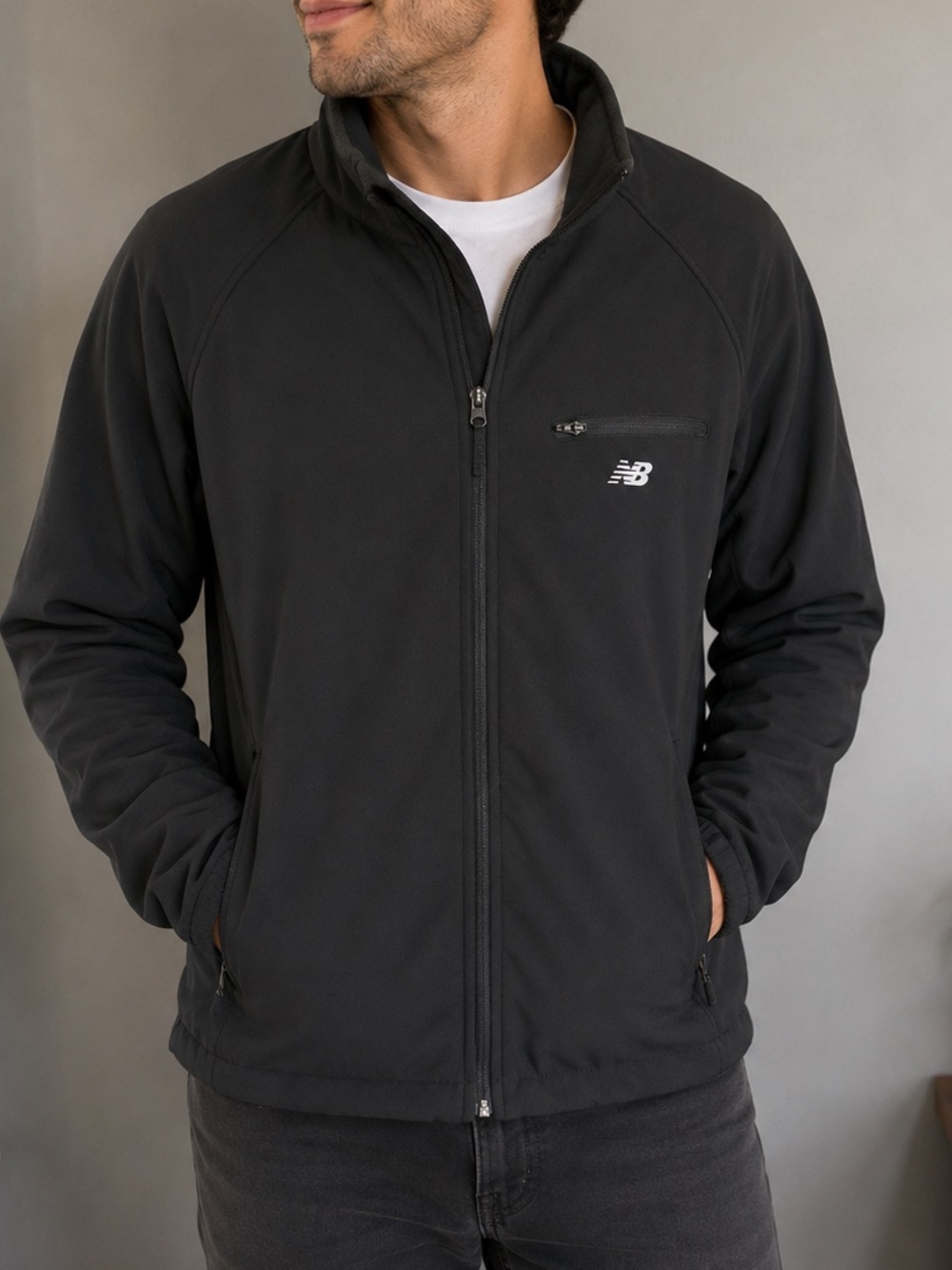 New Balance Black Soft Shell Jacket Men’s Large Full Zip Fleece Lined Jacket